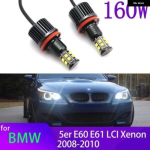 BMW 160ワット 白色 LED エンジェルアイズ ライトリング ヘッドライト CANBUS 5シリーズ E60 E61 LCI キセノン ヘッドライト 2008-2010