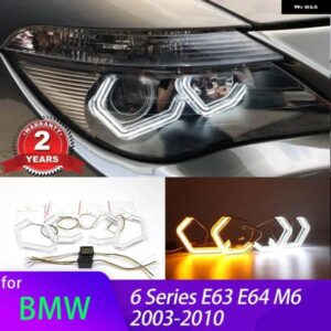 BMW M4 スイッチバック ウィンカーライト リング DRL LED エンジェルアイキット 6シリーズ E63 E64 M6 2003-2010 ホワイトイエロー