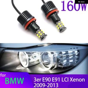 BMW 160ワット 白色 LED エンジェルアイリングライト自動ライト 6000 18K 3シリーズ E90 E91 LCI キセノン 2009-2013 アクセサリー