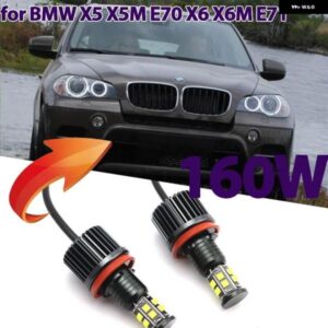 BMW 160ワット ホワイトエンジェルアイリングマーカー サイドライト LED 電球オートランプ X5 X5M E70 X6 X6M E71 2007-2011