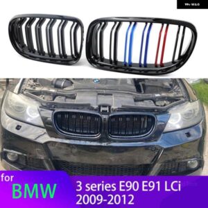 BMW 2個 グロスブラック フロントキドニーダブルスラットグリル 3シリーズ E90 E91 LCI 2009/12/01