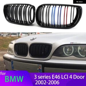BMW 2個 グロスブラック フロントキドニーダブルスラットグリル 3シリーズ E46 セダンツーリングフェイスリフト 02-06 アクセサリー