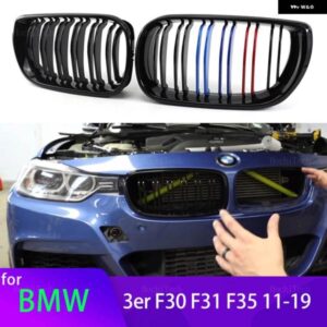 BMW 2個 グロスブラック フロントキドニーダブルスラットグリル 3シリーズ F30 F31 F35 2011-2019