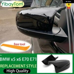 BMW 2個 バックミラー 優れたサイドウイング明黒カーボンパターンミラー カバー キャップ X5 E70 X6 E71 2008-2013