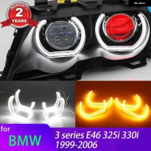 BMW スイッチバック LED クリスタルエンジェルアイ白とイエローデュアルカラー 3シリーズ E46 325I 330I 1999-2006