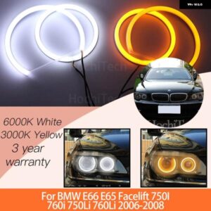 BMW 1セット 白 + 黄色 エンジェルアイズ リングキット E66 E65 フェイスリフト 750I 760I 750LI 760LI 2006 2007 2008