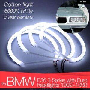 BMW 3 年 LED エンジェル アイズ キット コットン ホワイト リング E36 3シリーズ ユーロ ヘッドライト 付き 1992-1998