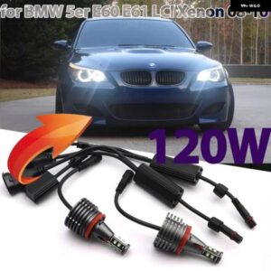 BMW 120ワット 6000 18K ホワイト H8 LED エンジェルアイズ ライトリング ヘッドライト CANBUS 5シリーズ E60 E61 LCI キセノン ヘッドライト 2008-2010