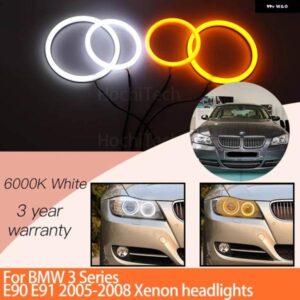 BMW 1セット 白 + 黄色 エンジェルアイズ リングキット 3シリーズ E90 E91 2005 2006 2007 2008 キセノン ヘッドライト