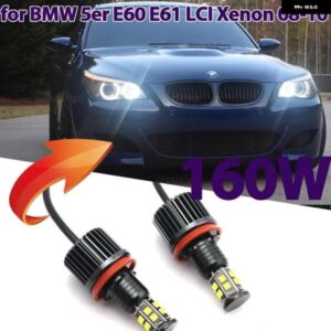 BMW 160ワット 白色 LED エンジェルアイリングマーカー サイドライト白色電球 ヘッドライト 5シリーズ E60 E61 LCI キセノン ヘッドライト 2008-2010