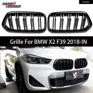 BMW ペアフロントバンパー キドニーグリル X2 F39 SUV 2018-IN グロスブラック ダブルスラットライン レーシンググリル