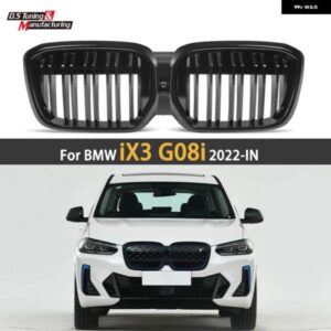 BMW デュアルスラットピアノブラックラジエーターフロントバンパー キドニーグリル IX3 G08I 2022+ レーシンググリル 交換