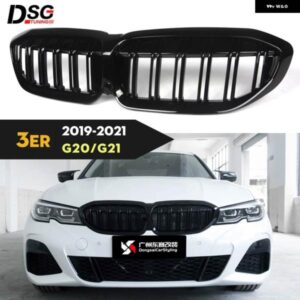BMW グロスブラック 2 スラット交換 ABS フロントバンパー キドニー レーシンググリル 3シリーズ 2019- G20 セダン G21 ワゴンにぴったりフィット