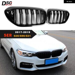 BMW 5シリーズ G30 G31 F90 M5 2017-2019 PRE-LCI フロントキドニーバンパー レーシンググリル 交換用 2 スラット ABS グロスブラック グリル