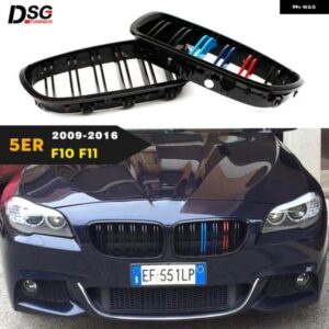 BMW 2 スラット ABS キドニー フロント バンパー レーシング グリル 5シリーズ F10 F11 F10 M5 グロス ブラック キドニー グリル 2009 - 2016 528I 535I