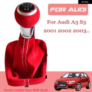 アウディ 5/6スピード 黒赤スエードレザー フルギア シフトノブ レバーゲートルブーツカバー A3 S3 2001 2002 2003