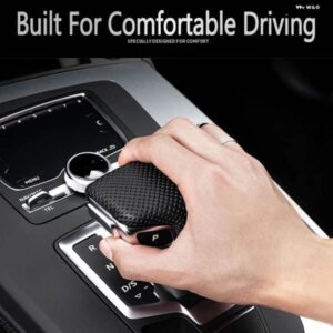 アウディ 黒パンチングレザー セレクターレバーハンドル A4 B9 A5 Q7 Q5 2016-19 ギア シフトノブ ハンドボールカバー