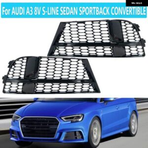 アウディ A3 8V S ラインセダンスポーツバックコンバーチブル 2017-2019 ハニカム フォグライト ベゼルグリルフロントバンパー フォグライト グリルカバー