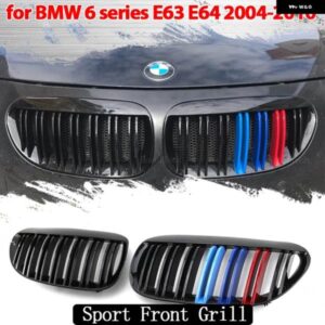 BMW フロントバンパー キドニーグリル 6シリーズ E63 E64 2004-2010 グロスブラック デュアルライングリル レーシンググリル 交換