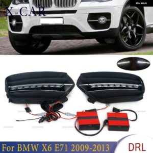 BMW 1ペア X6 E71 2009 2010-2013 フロントバンパー DRL デイタイム ランニングライト ランプホワイト LED デイライトフォランプグリルカバー フレーム