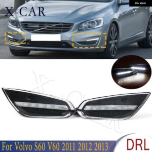 ボルボ 1ペア LED DRL デイタイム ランニングライト ドライビング フォグランプ カバー ヘッドライト S60 V60 2011 2012 2013