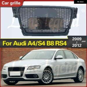 アウディ 交換用 RS4 フロントグリル A4 S4 B8 2009-2012 ブラックセンターハニカム メッシュ バンパー グリル RS クワトロ