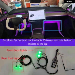 テスラ 256色LEDフットライト モデル3/Yフットソケット LED アンビエントライト フットライト