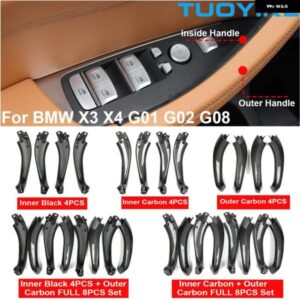 BMW LHD RHD 車内インナードアプルハンドルブラックカーボン トリム アウターカバー セット X3 X4 G01 G02 G08 F97 F98 2018-2021