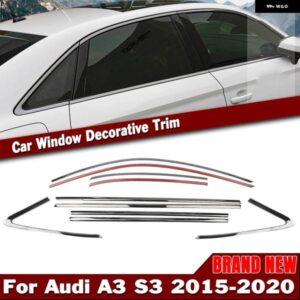 アウディ 外装 ドアウィンドウ トリム ストリップ A3 S3 セダン 4 ドア 2015-2020 チタンブラック/カーボンルック ウェザーストリップ 装飾