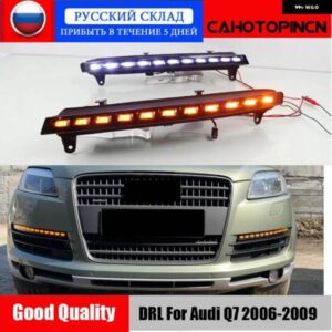アウディ 2個 Q7 38961 黄色ウィンカー機能車 DRL 防水 12V LED デイタイム ランニングライト フォグランプ 電球