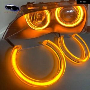BMW 2X 131MM + 146MM デュアルカラーホワイトイエロー DRL エンジェルアイハローリング E46 E90 E91 オート ヘッドライト アクセサリー