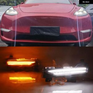 テスラ 車 DRL モデル 3 モデル Y 2017-22 デイタイム ランニングライト LED デイライト フォグランプ ウインカー