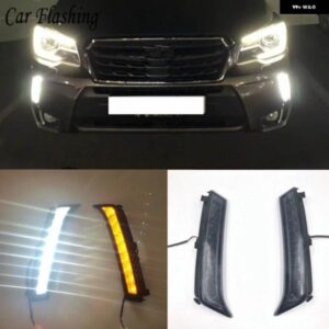 スバル 1セット LED DRL フォレスター 2013-18 デイタイム ランニングライト 黄色ウィンカー フォグランプ