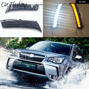 スバル 2個 LED DRL デイタイム ランニングライト フォレスター 2013-18 黄色ウィンカー フォグランプ