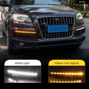アウディ カー点滅 1ペア LED DRL ダイナミックイエローウィンカー Q7 2010-15 デイタイム ランニングライト フォグランプ