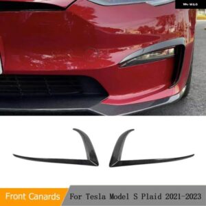 テスラ カーボンフロント バンパー カナード エアベント トリム カバー フィン モデル S チェック柄 2021-2023 フロント バンパー