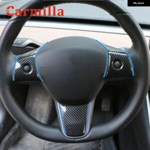 テスラ CARMILLA カーボン ステアリングホイール パネル 装飾 カバー トリム ステッカー モデル3 MODEL3 2016 - 2020