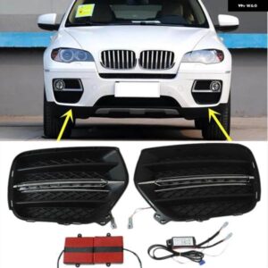 BMW 2個 ホワイト LED DRL デイタイム ランニングライト バンパー フォグランプ カバー X6 E71 2008-13