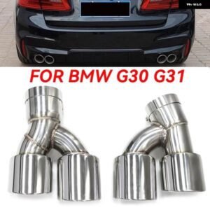 BMW クワッドステンレス 排気先端 G30 G31 535I 528I 530I M5 ルック 2018 + M パフォーマンスマフラー パイプ ノズルヒント