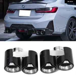 BMW クワッド排気先端 3シリーズ G20 G21 330I 330E 2019 + テール パイプ マフラー先端マフラーカーボン M パフォーマンスノズル