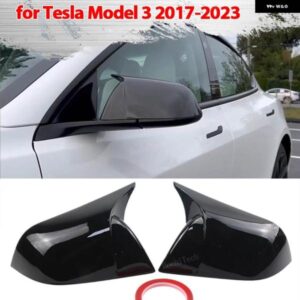 テスラ 明黒ホーン形状リアビュードア ウイング サイドミラー カバー キャップシェルケース ステッカー モデル3 MODEL3 2021-2024
