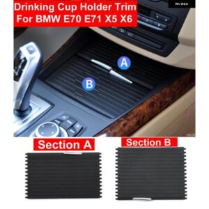 BMW カー スタイリング ABS インテリア センター コンソール ドリンクカップ ホルダー カバー トリム ジッパーローリングカーテン E70 E71 X5 X6 07-13
