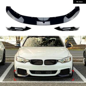 BMW 4シリーズ F32 F33 F36 420I 435I M スポーツ 2014-2020 グロスブラック/カーボンルックフロント バンパー スポイラー リップ + サイドスプリッター