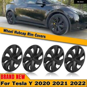 テスラ モデルY 2020-24 4個 19インチ マットブラックホイールホイールキャップハブキャップリムカバー
