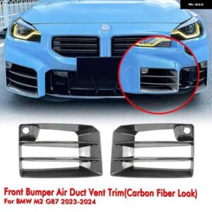 BMW M2 G87 2023-2025 フロント バンパー エアダクトベント トリム カーボンルック/グロスブラックサイド フォグライト インテーク フレーム カバー グリル