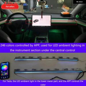 テスラ 246色 LED アンビエント ライト モデル3/Y センター ダッシュボード アンビエント ライト LED フロントドア アンビエント