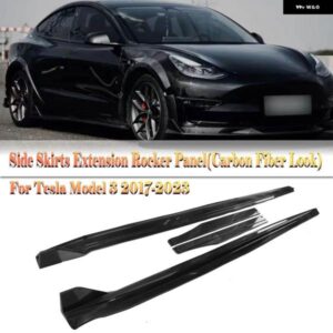 テスラ モデル3 2017-2023 カーボンルック/グロスブラック車 外装 サイドスカート 延長 ロッカー パネル キット