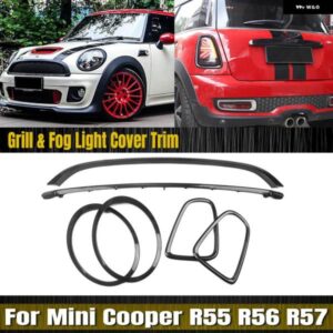 BMW ヘッドライト + リアランプ カバー トリム + フロント グリル フレーム クリップオン ミニクーパー R55 R56 R57 R58 R59 2007-2015 JCW スタイル 専用