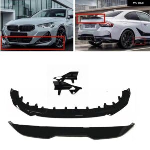 BMW 2シリーズ G42 クーペ 2022-2024 2ドアグロスブラックフロント バンパー スプリッターリップ + リア トランク スポイラー ウィング +