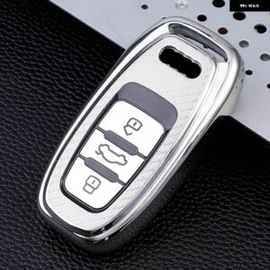 アウディ カーボンソフト TPU 車リモートキーケースカバー ホルダー シェル FOB A4 A1 A3 S4 B7 B8 A6 A5 A7 A8 Q5 S5 S6 Q7 - Silver